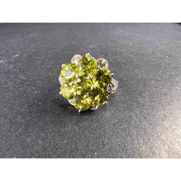 Vintage peridot and aquamarine sterling silver cluster ring size 7 - Picture 5 of 16